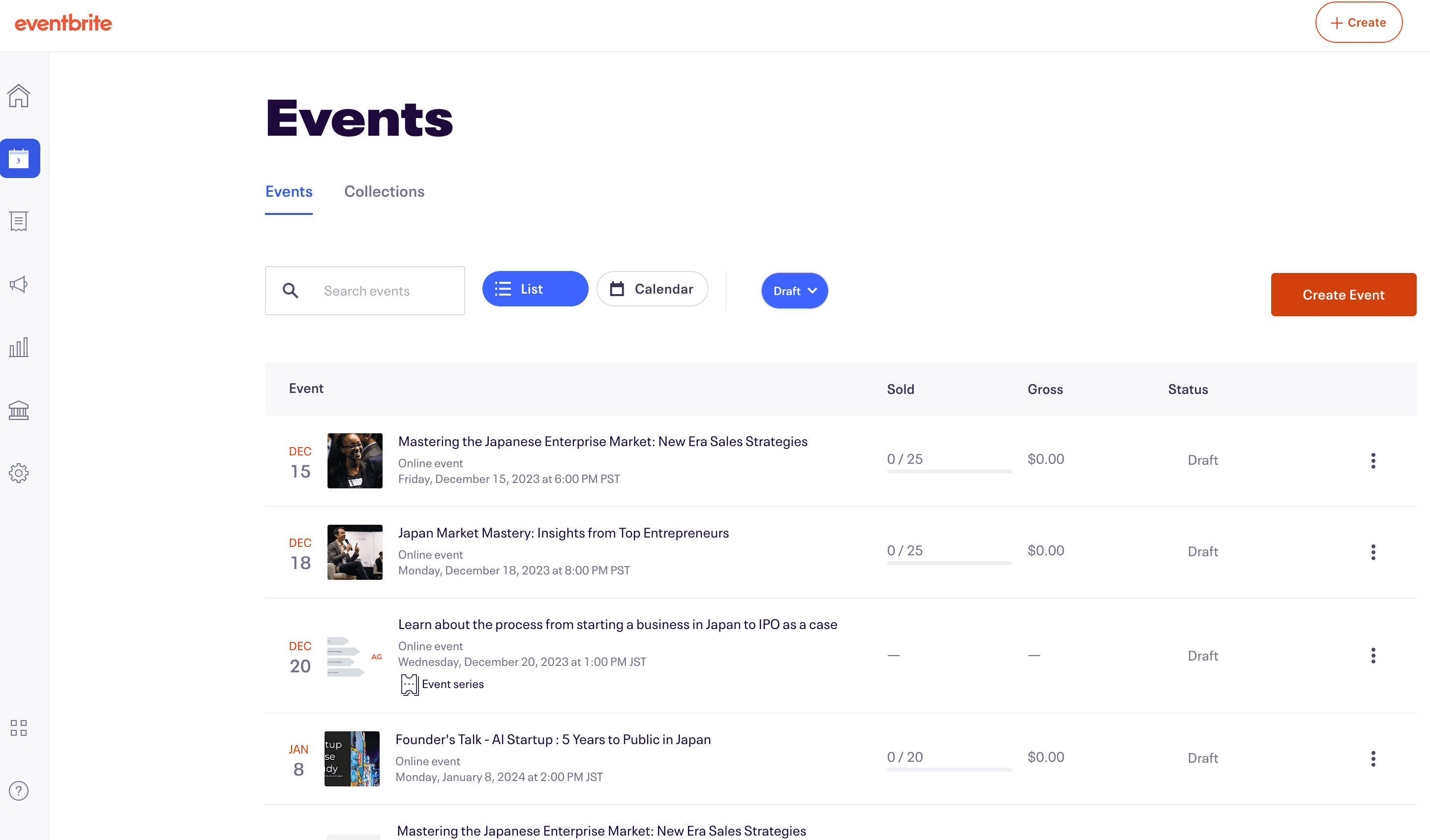 Eventbrite dashboard